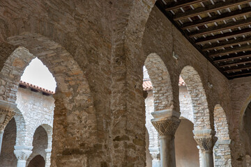 Euphrasian basilica ancient stone arches in Porec, Croatia.