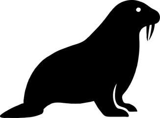 Cartoon illustration of a black silhouette seal on a white background, perfect for an animal icon or nature-themed vector art