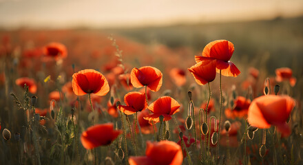 Obraz premium Red poppy flowers bloom beautifully in a summer field