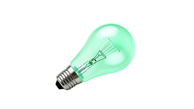 Green lightbulb isolated on transparent background 3d render