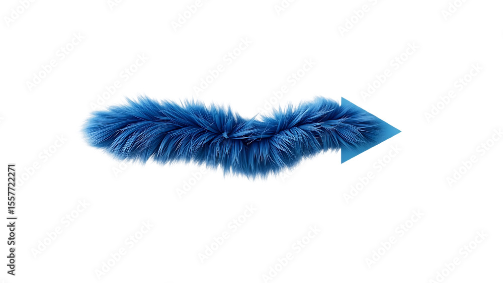 Poster arrow shape with blue fur isolated on white background 3d rendering