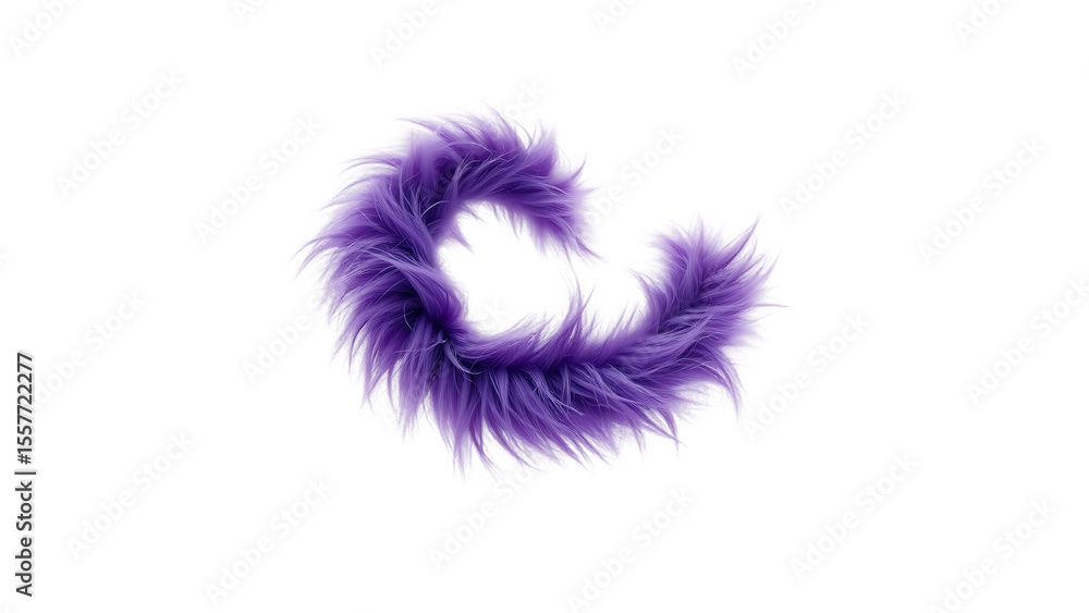 Poster abstract shape made of violet fur isolated on white background 3d rendering