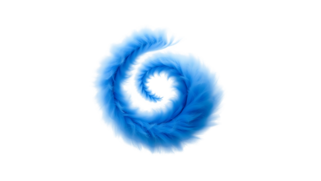 Blue abstract fluffy spiral 3d design element isolated on white background