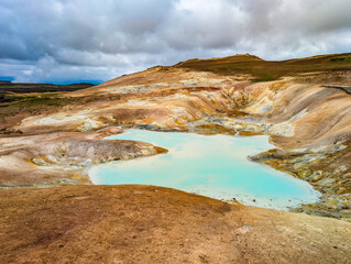 Aerial view of Krafla Lava Fields Leirhnjukur. Iceland