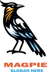 Magpie bird logo vector white background .