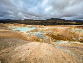 Aerial view of Krafla Lava Fields Leirhnjukur. Iceland