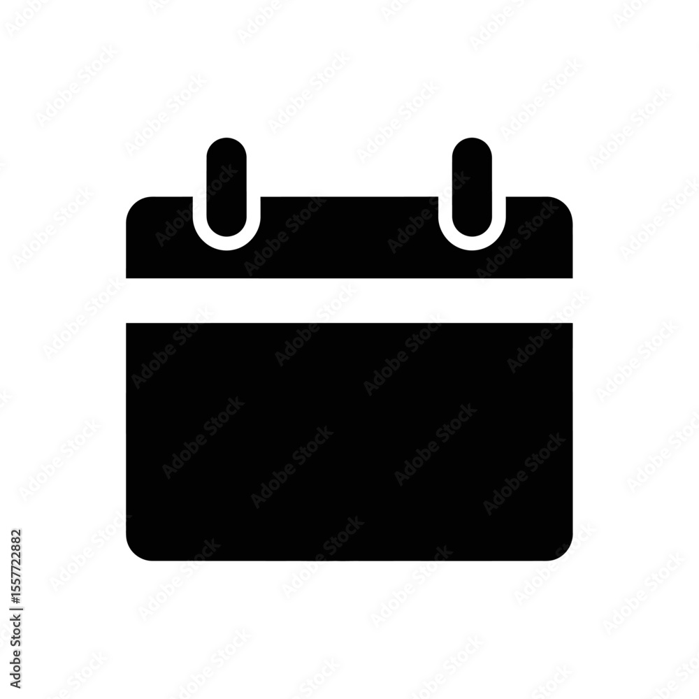 Poster a simple black calendar icon with rounded corners and two loops on top isolated on white background