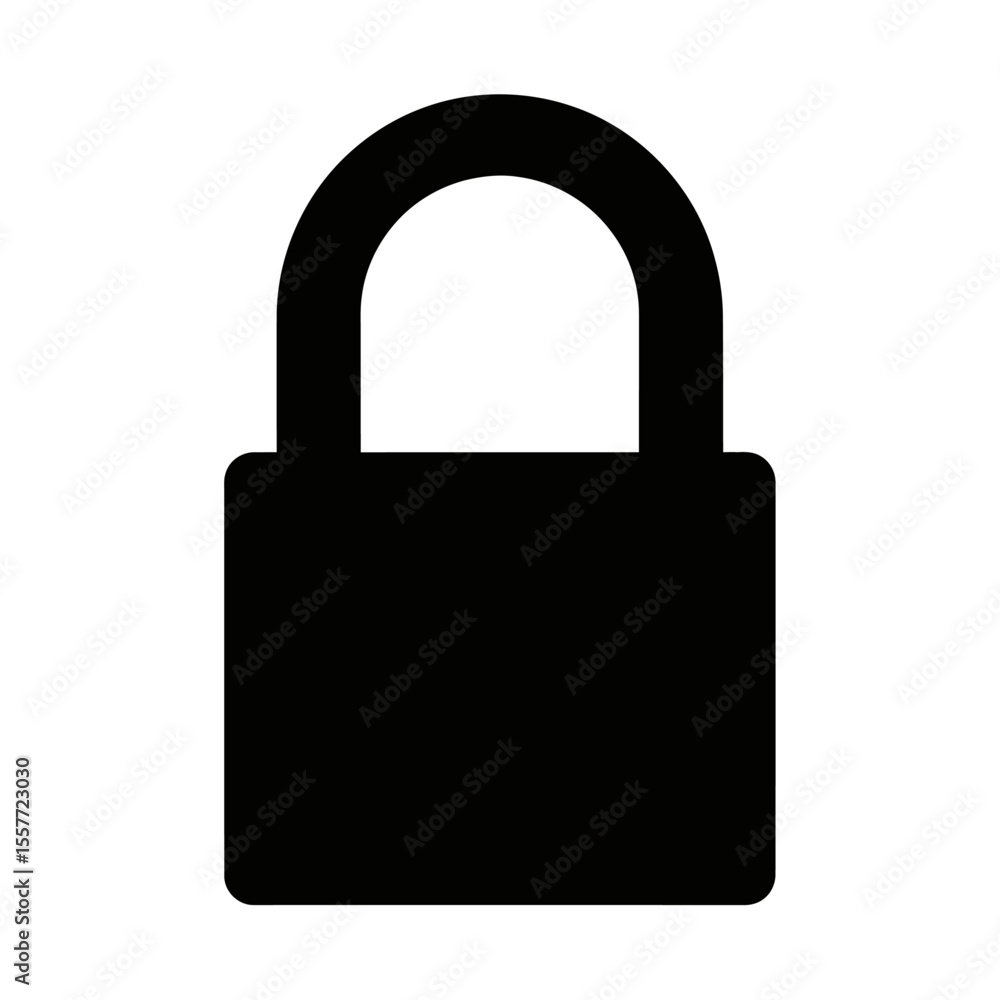 Poster isolated black padlock with rounded edges and a u shaped handle on a white background security icon