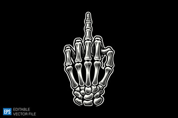 scary middle finger dark art illustration black and white design in black background