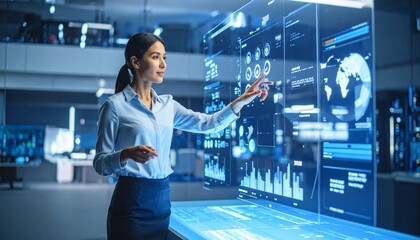 Future of Business Woman Using Advanced Interactive Technology