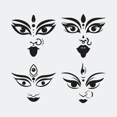 Happy navratri greeting with maa durga face illustration and typography silhouette