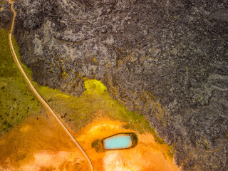 Aerial view of Krafla Lava Fields Leirhnjukur. Iceland