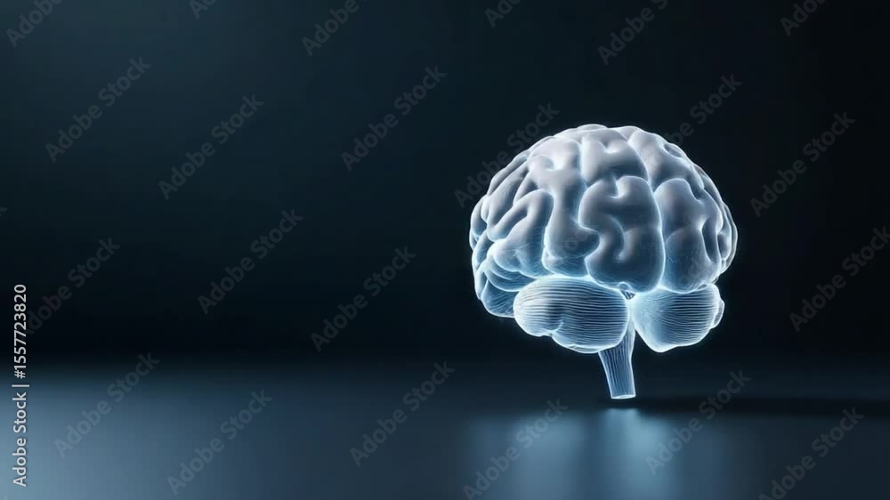 Poster glowing human brain: a detailed 3d render of a human brain, illuminated with a soft, ethereal glow a