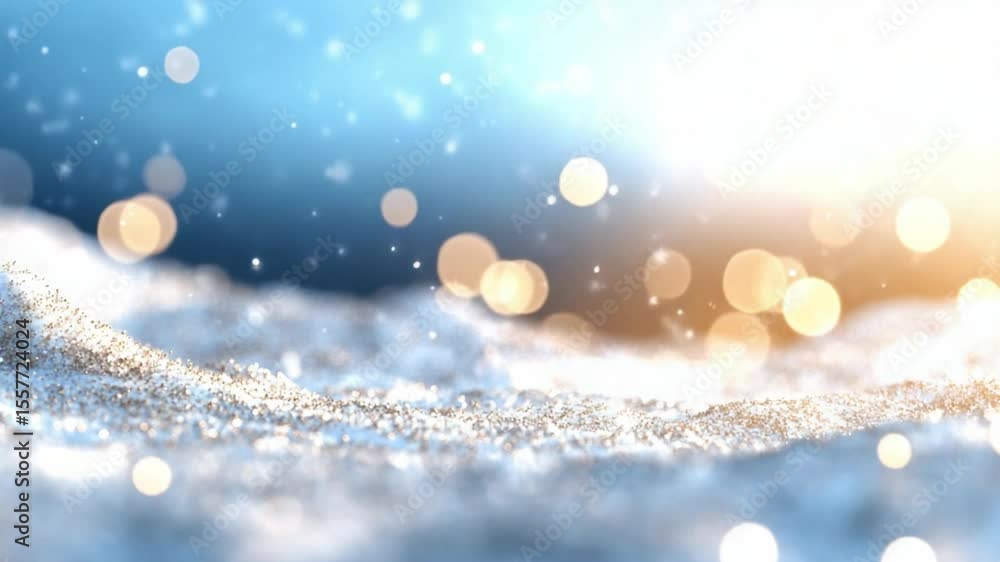 Poster winter sparkle: a mesmerizing close-up of snow glistening with a gentle light. soft bokeh highlights