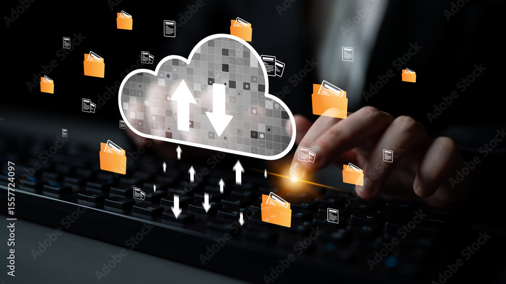 Poster cloud computing enables digital growth with secure data storage, scalable infrastructure, and strate