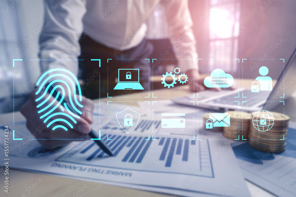Poster system for safeguarding digital identity using fingerprint authentication, encryption, and secure ac