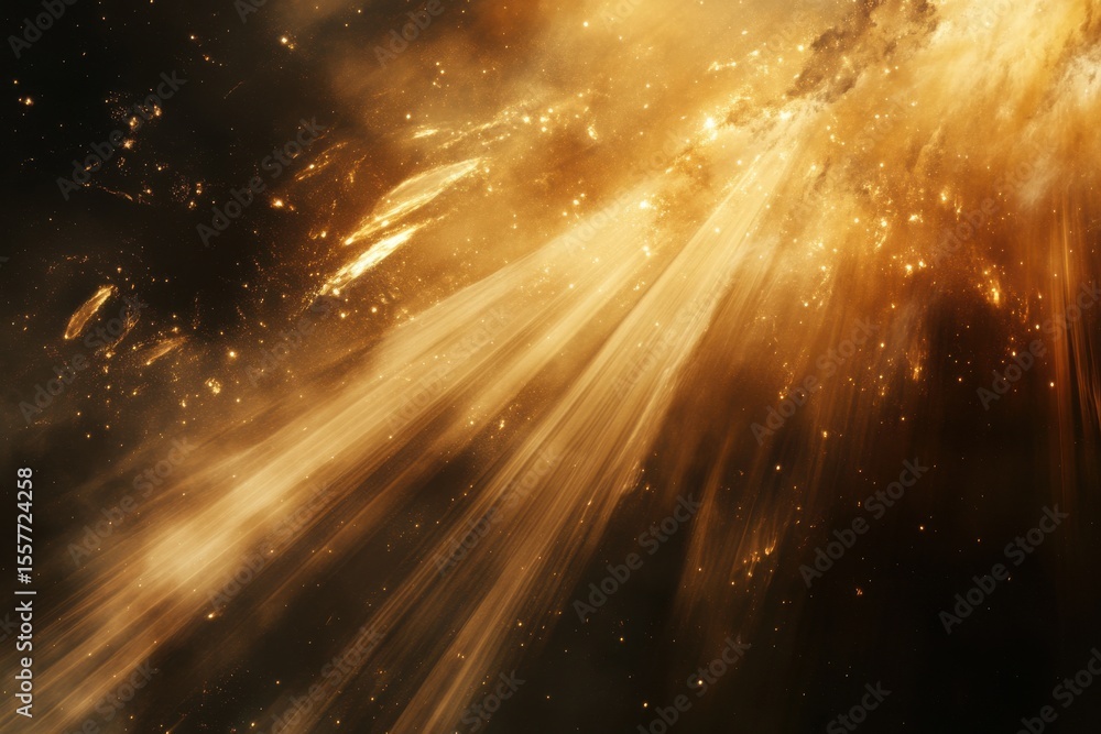 Poster dynamic motion blur depicts a fly through in cosmic space with radiant energy beams, fly in space mo