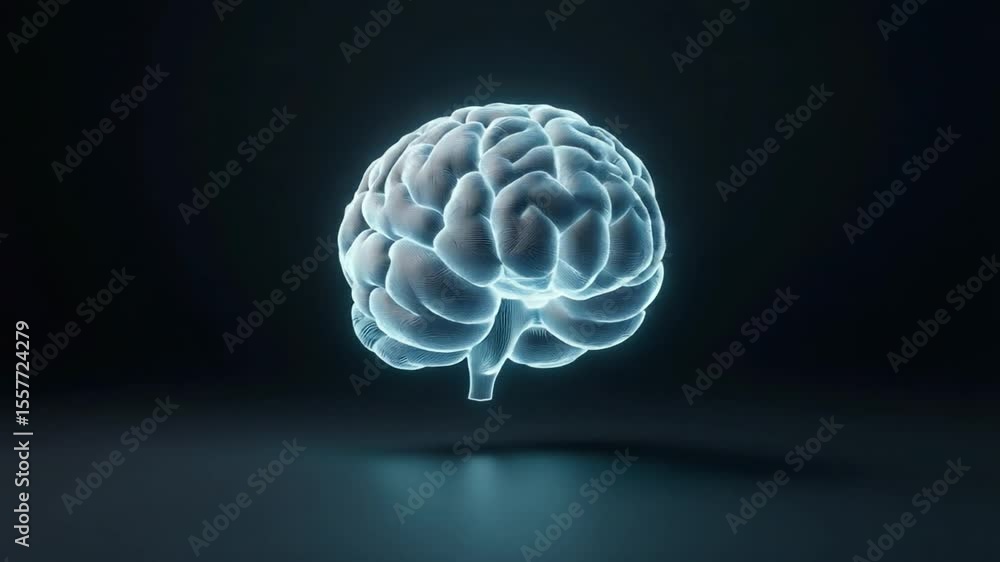 Aufkleber Illuminating Intellect: A stylized, glowing representation of a human brain against a dark backdrop, symbolizing intelligence and cognitive functions.