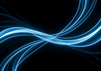 Abstract Blue Neon Light Wave on Black Background

