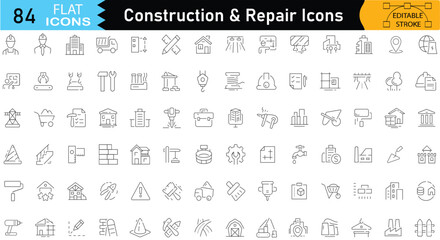 Construction and Repair line icons set. Building Tools, Equipment, Home repair, builders and many more symbols.