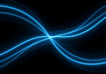 Naklejka premium Glowing Blue Lines Creating Motion Wave Shape on Black Background