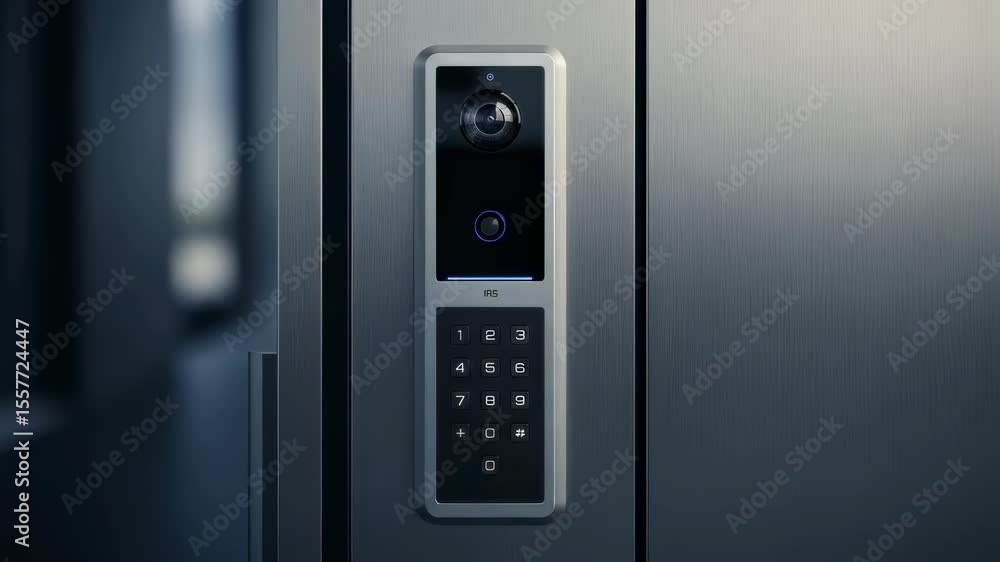 Aufkleber video intercom system with camera and keypad showing blue pulsating circle in a modern building sett
