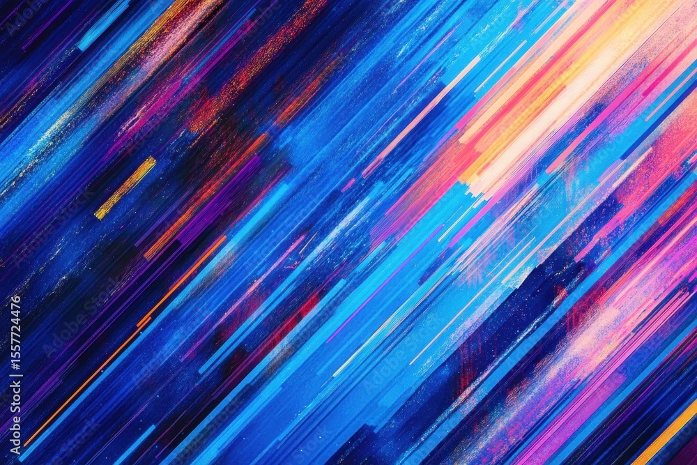 Poster dynamic blue diagonal lines creating a vibrant data stream in an abstract representation of technolo