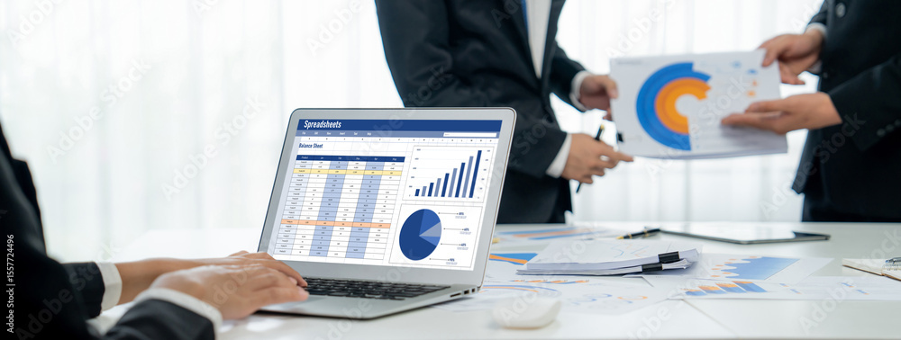 Poster spreadsheet document information financial startup concept. data and graphs in spreadsheet documents