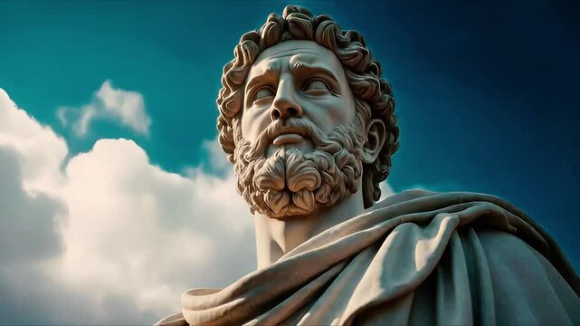 The statue of Marcus Aurelius, Greek Philosopher Statue stands as a solemn guardian of a centuries-old civic site urban space under blue cloudy sky