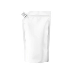 White plastic spout pouch packaging mockup isolated on transparent background