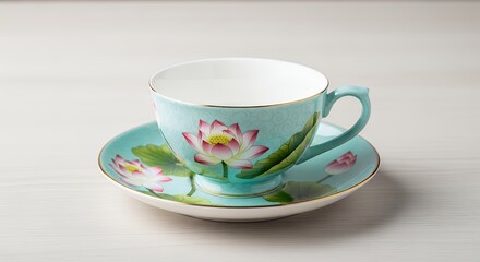 Fototapeta premium Elegant Tea Cup with Floral Design Sitting on Saucer