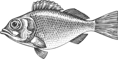Vintage Style Perch Illustration. Hand Drawn Fish. High Quality Old Fashion Image