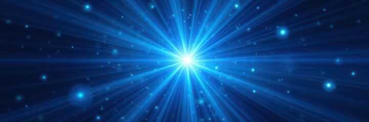 Abstract blue sunburst, radiating light effect, glow, digital art