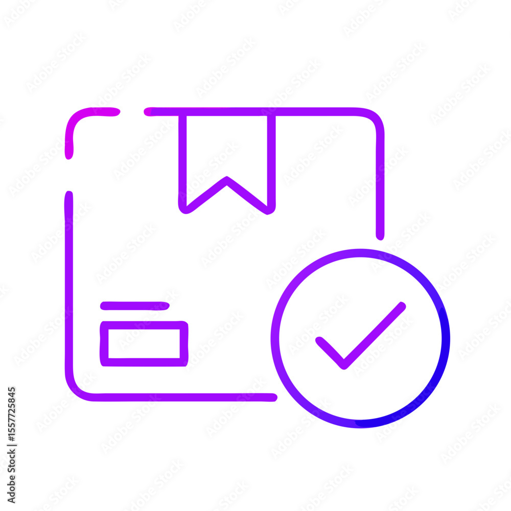 Poster box with checkmark symbolizing delivery confirmation and approval