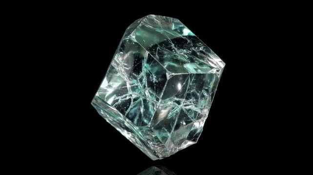 Healing clear fluorite crystal with unique patterns on a dark background  