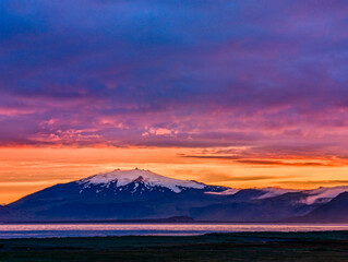 Sunset over the beach on Snæfellsnes Peninsula, Iceland