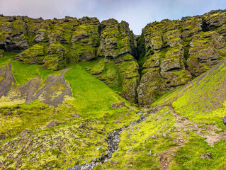 Raudfeldsgja Canyon gorge nature landscape on the Snaefellsnes peninsula, West Iceland.