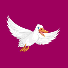 Soaring Duck in Full Flight: A delightful animated portrayal of a white duck in mid-flight, set against a vibrant backdrop, showcasing dynamic movement and playful spirit.