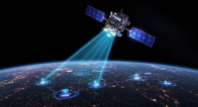 Satellite Network: Global Communication System with Earth Connection and Data Transfer