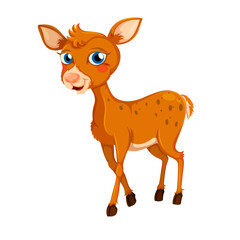 Cute Fawn Illustration: An adorable cartoon fawn with large eyes and reddish-brown coat stands against a white background.