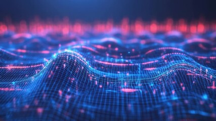 Digital Waveform Visualization: A stunning display of data visualization, featuring a dynamic, undulating waveform rendered in vibrant neon hues, representing the essence of technological advancement. - Powered by Adobe