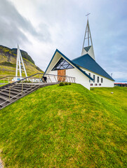 The Olafsvikurkirkja Lutheran church and bell tower in Olafsvik, Iceland