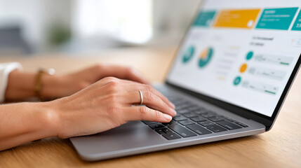 Businesswoman utilizing ai assistant on laptop for enhanced productivity and workflow management