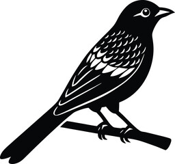 Silhouette of a Bird Perched on a Tree Branch Isolated on White Background