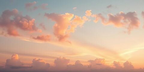 Serene pastel sky, soft clouds aglow with sunrise/sunset light,  vibrant,  landscape