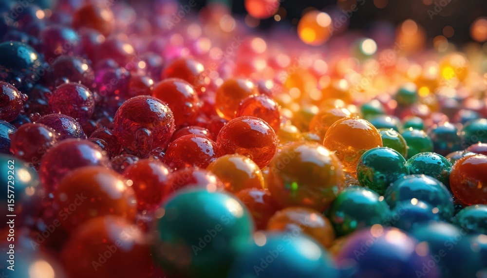 Aufkleber mesmerizing abstract composition vibrant glossy spheres reflecting color spectrum. dynamic, visually