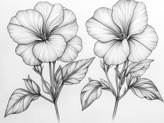 Detailed line art of hibiscus flowers
