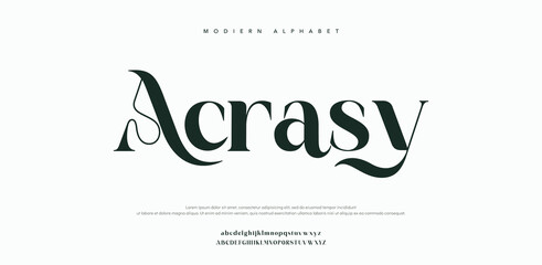Acrasy Lettering Minimalist Fashion. Elegant alphabet letters serif font and number. Typography fonts regular uppercase, lowercase.	
