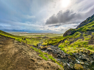 Raudfeldsgja Canyon gorge nature landscape on the Snaefellsnes peninsula, West Iceland.