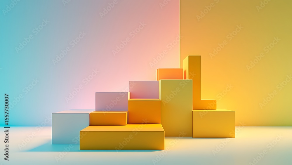Aufkleber abstract geometric cubes arranged in ascending steps with soft gradient background